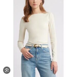 Open Edit Buttery Soft Cream Long Sleeve Bodysuit Womens Medium